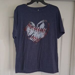 Blue Baseball Heart T-Shirt